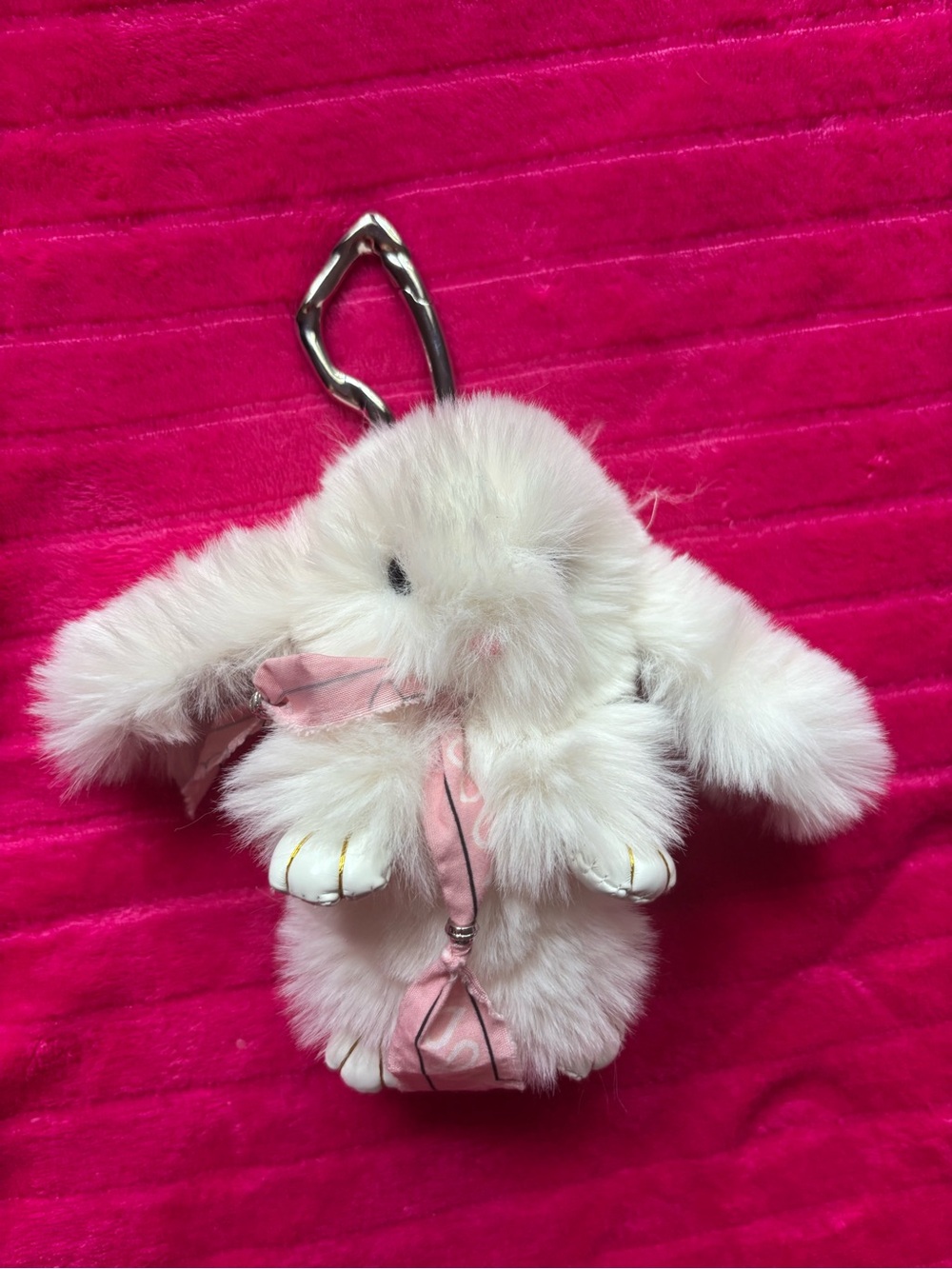 Free People Pink and Cream Bunny Fur Keychain